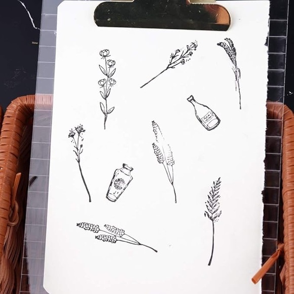 8-Piece Wooden Rubber Stamp Set – Vintage Plant & Flower Design for Crafts - Picture 7 of 7